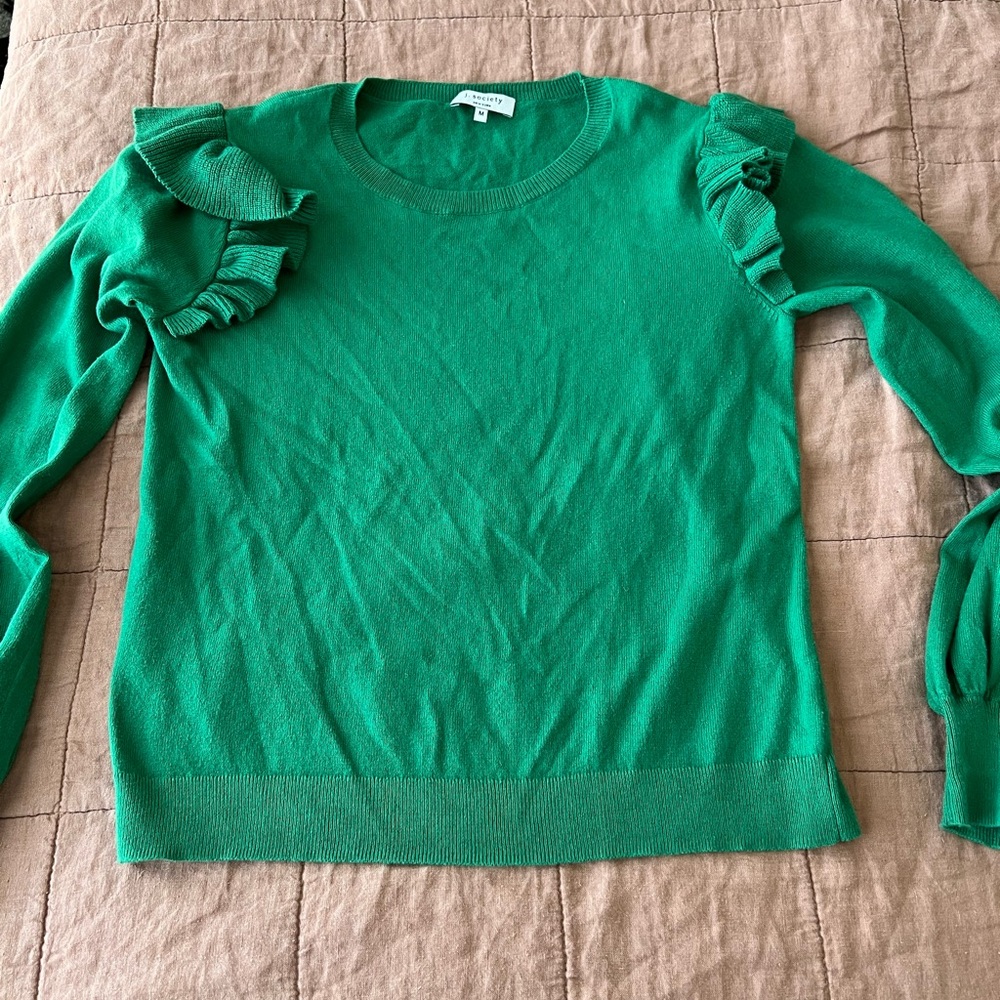 J Society Green Women's Ruffle Sleeve Sweater size medium